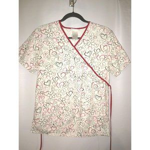 Hearts Flowers SB Scrub top Cross Body Tie Back V Neck